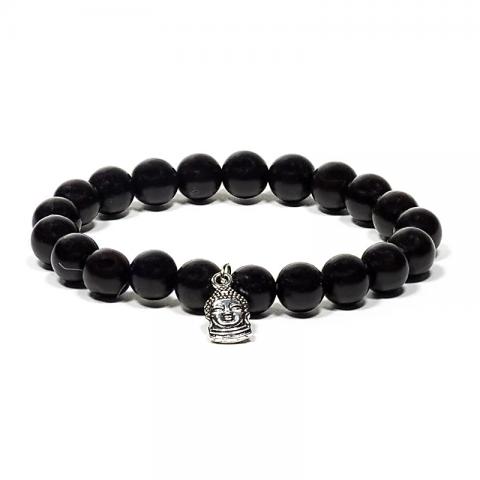 Mala/braccialetto elastico legno nero con Buddha